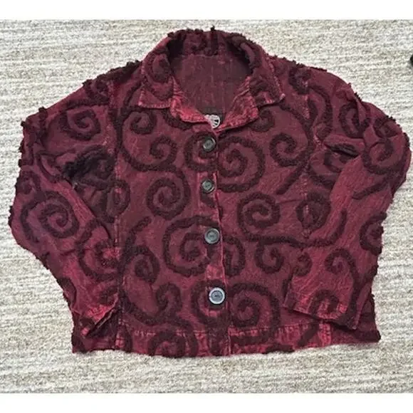 Produce Company Red Acid Wash 100% Cotton Embroidered Shirt Shacket Size S - Picture 1 of 7